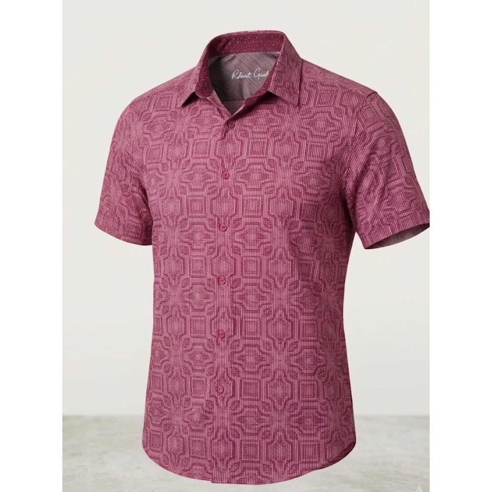 Robert Graham Pink Geometric Tile Short Sleeve Button Down Shirt Classic Sz L